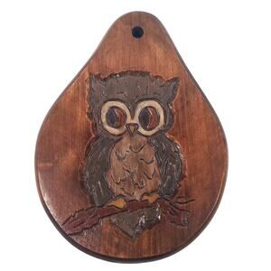 Vintage Hand Carved Wooden Owl Wall Hanging Decoration Plaque 60's 70's 8" x 6"